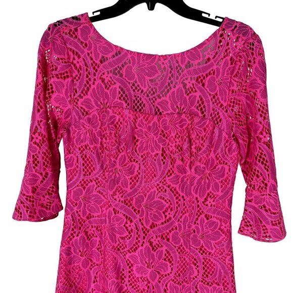NWT $278 Lilly Pulitzer Allyson Dress Hot Pink Lace Floral Overlay Size 4 - Picture 5 of 17